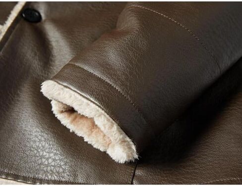 INVACHI Men's Faux Leather Fur Collar Mid-Length Jacket Padded Lining Winter Warm Lapel Trench Coat in Kuwait