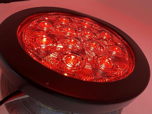 4 Pcs 4" Inch Round 12 LED Trailer Tail Lights Kit Round Led Stop Turn Tail Back-up Reverse Fog Lights Reflective Lens Grommet 3-Prong Wire Pigtails for Truck Trailer RV Bus Jeep 12V (2 Red + 2 White) in Saudi Arabia