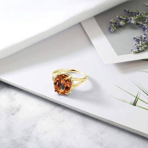 Gem Stone King 18K Yellow Gold Plated Silver Ecstasy Mystic Topaz Ring For Women 5.00 Cttw, Gemstone Birthstone, Oval 12X10MM in Saudi Arabia