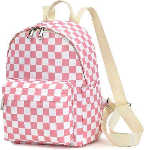 Mini Backpack Purse Fashion Small Backpack Casual Daypack for Women Girls School Travel (Checkered Pink) in Kuwait
