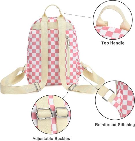 Mini Backpack Purse Fashion Small Backpack Casual Daypack for Women Girls School Travel (Checkered Pink) in Kuwait