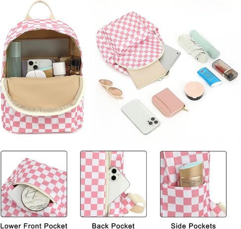 Mini Backpack Purse Fashion Small Backpack Casual Daypack for Women Girls School Travel (Checkered Pink) in Kuwait