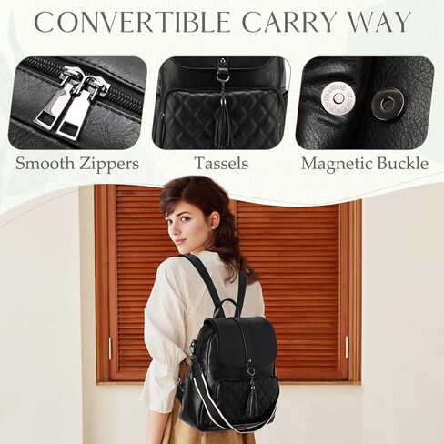 VX VONXURY Backpack Purse for Women Fashion Anti-Theft PU Leather Backpack Shoulder Bag Convertible 2 Ways for Travel Work,Black in Kuwait