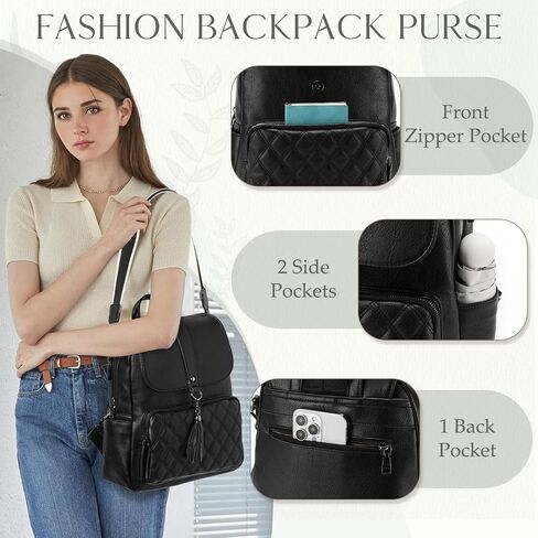 VX VONXURY Backpack Purse for Women Fashion Anti-Theft PU Leather Backpack Shoulder Bag Convertible 2 Ways for Travel Work,Black in Kuwait