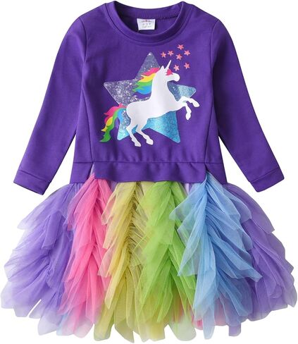 سويت شيرت للفتيات الصغيرات من VIKITA فستان توتو ناعم من القطن بأكمام طويلة للحفلات من التول للأعمار من 2 إلى 8 سنوات in Kuwait