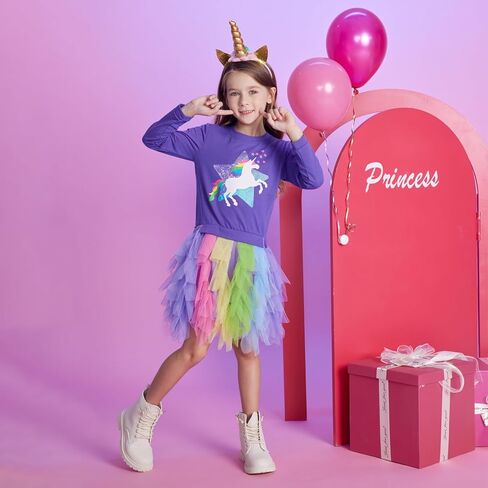 سويت شيرت للفتيات الصغيرات من VIKITA فستان توتو ناعم من القطن بأكمام طويلة للحفلات من التول للأعمار من 2 إلى 8 سنوات in Kuwait