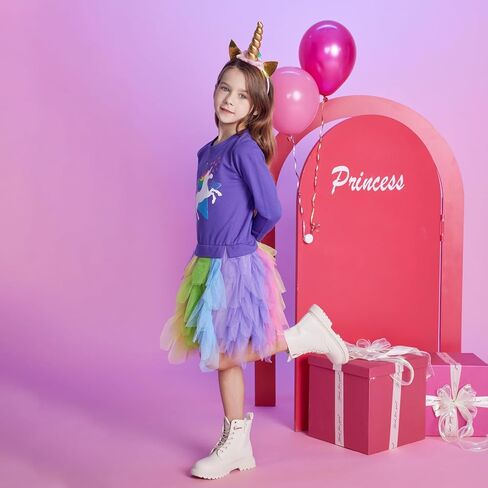 سويت شيرت للفتيات الصغيرات من VIKITA فستان توتو ناعم من القطن بأكمام طويلة للحفلات من التول للأعمار من 2 إلى 8 سنوات in Kuwait