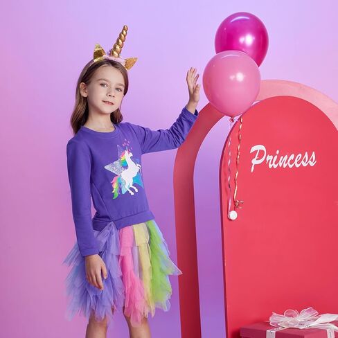 سويت شيرت للفتيات الصغيرات من VIKITA فستان توتو ناعم من القطن بأكمام طويلة للحفلات من التول للأعمار من 2 إلى 8 سنوات in Kuwait