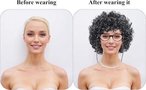 Fumwase 5PCS Old Lady Wig Costume Set Madea Granny Glasses Grandma Wig 100 Days of School Costume Set Gray Granny Costume Wigs for Halloween Women Girls (Dark Grey) in Kuwait