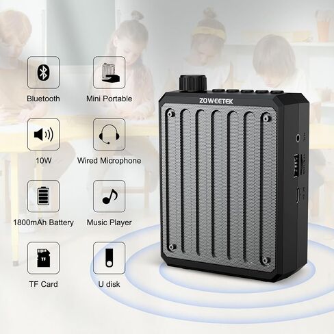 ZOWEETEK مضخم صوت بلوتوث مع سماعة ميكروفون سلكية للتحدث، ودعم التسجيل وتنسيق الصوت MP3، ومضخمات الطاقة المحمولة للمعلمين والمدربين والتدريب، ويجب أن يمتلك المعلم in Kuwait