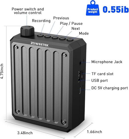 ZOWEETEK مضخم صوت بلوتوث مع سماعة ميكروفون سلكية للتحدث، ودعم التسجيل وتنسيق الصوت MP3، ومضخمات الطاقة المحمولة للمعلمين والمدربين والتدريب، ويجب أن يمتلك المعلم in Kuwait