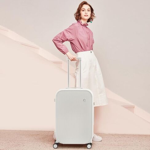 mixi 26 Inch Large Checked Luggage PC Hardshell Suitcases with Wheels for Travel Woman Men, Smoke White in Kuwait