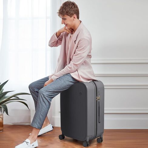 mixi 26 Inch Large Checked Luggage PC Hardshell Suitcases with Wheels for Travel Woman Men, Smoke White in Kuwait