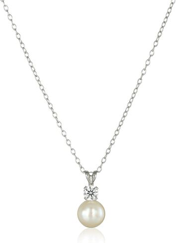Amazon Collection Sterling Silver Cubic Zirconia 7-8mm Freshwater Cultured Pearl Stud Earrings and Pendant Necklace Jewelry Set in Saudi Arabia