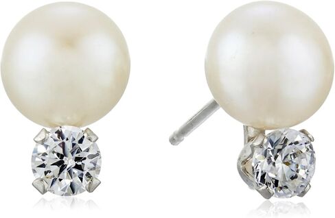 Amazon Collection Sterling Silver Cubic Zirconia 7-8mm Freshwater Cultured Pearl Stud Earrings and Pendant Necklace Jewelry Set in Saudi Arabia