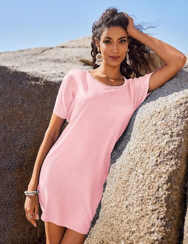 AI'MAGE Women's Swimsuit Coverup Ruffle Sleeve Bathing Suit Beach Cover Up Back Hollow Bikini T-Shirt Dress S-2XL in Saudi Arabia