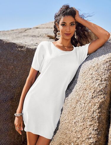 AI'MAGE Women's Swimsuit Coverup Ruffle Sleeve Bathing Suit Beach Cover Up Back Hollow Bikini T-Shirt Dress S-2XL in Kuwait