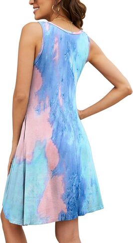 BEUFRI Tie Dye Dresses for Women Summer Beach Sleeveless Sundress Pockets Swing Casual Loose Tshirt Dress M in Kuwait