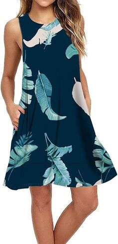 BEUFRI Tie Dye Dresses for Women Summer Beach Sleeveless Sundress Pockets Swing Casual Loose Tshirt Dress M in Kuwait