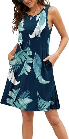 BEUFRI Tie Dye Dresses for Women Summer Beach Sleeveless Sundress Pockets Swing Casual Loose Tshirt Dress M in Kuwait