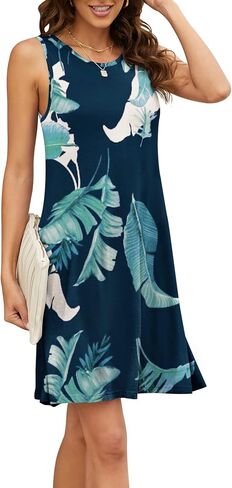 BEUFRI Tie Dye Dresses for Women Summer Beach Sleeveless Sundress Pockets Swing Casual Loose Tshirt Dress M in Kuwait