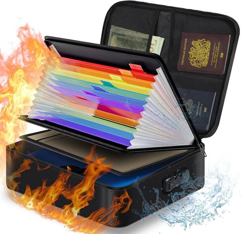 Fireproof Document Box w/Lock & Reflective Strip, Fireproof Waterproof Document Organizer, Safe Bag for Important File Storage, Portable for Travel, for Tax Files, Paper, Certificates(Silver) in Saudi Arabia
