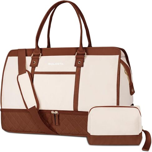 BOLOSTA Weekender Bags for Women with Shoe Compartment & Wet Pocket, Large Carry on Overnight Bags with Toiletry Bag, Personal Item Travel Duffle Tote Bag for Travel, Gym, Business (Brown) in Saudi Arabia