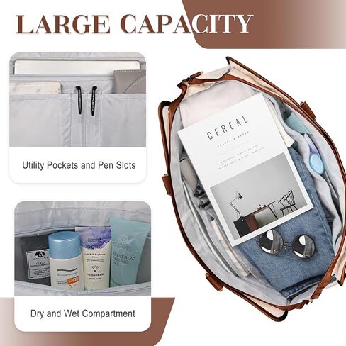 BOLOSTA Weekender Bags for Women with Shoe Compartment & Wet Pocket, Large Carry on Overnight Bags with Toiletry Bag, Personal Item Travel Duffle Tote Bag for Travel, Gym, Business (Brown) in Saudi Arabia