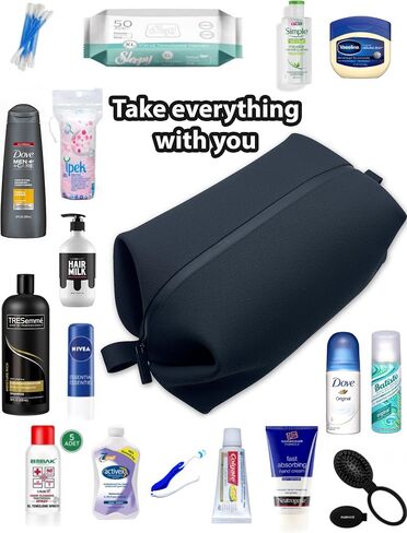 Toiletry Dopp Kit - Silicone Toiletry Kit Organizer, Bathroom Travel Kit For men- Silicone Toiletry Bag, Leak Resistance, Easy to Clean (Black, Large 10 x 6 x 6 inches) in Saudi Arabia