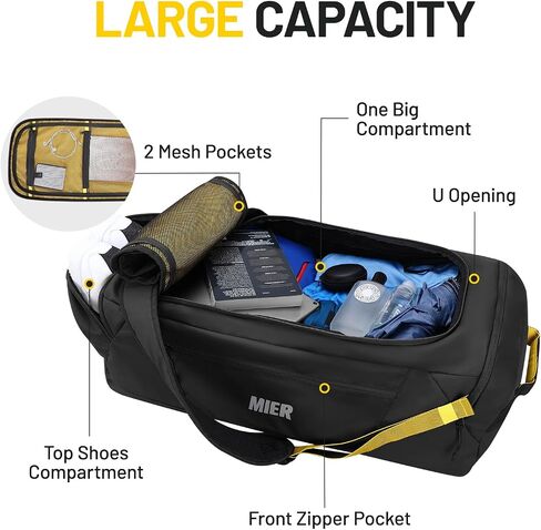 MIER Foldable Travel Duffle Backpack Lightweight Large Duffel Bag with Shoes Compartment for Traveling Camping Hiking Weekender for Men Women Water & Wear Resistant, 60L, Black in Saudi Arabia