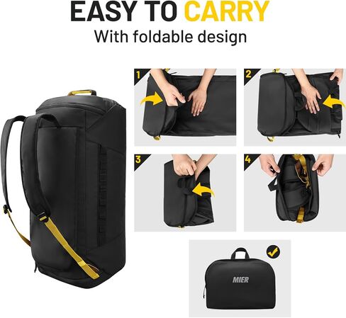 MIER Foldable Travel Duffle Backpack Lightweight Large Duffel Bag with Shoes Compartment for Traveling Camping Hiking Weekender for Men Women Water & Wear Resistant, 60L, Black in Saudi Arabia
