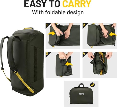 حقيبة ظهر MIER قابلة للطي للسفر وخفيفة الوزن وحقيبة كبيرة من القماش الخشن مع حجرة أحذية للسفر والتخييم والمشي لمسافات طويلة وعطلة نهاية الأسبوع للرجال والنساء ومقاومة للماء والتآكل، 60 لتر، أسود in Kuwait