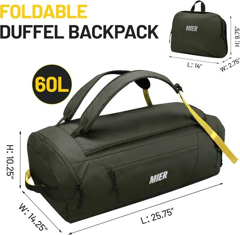 حقيبة ظهر MIER قابلة للطي للسفر وخفيفة الوزن وحقيبة كبيرة من القماش الخشن مع حجرة أحذية للسفر والتخييم والمشي لمسافات طويلة وعطلة نهاية الأسبوع للرجال والنساء ومقاومة للماء والتآكل، 60 لتر، أسود in Kuwait