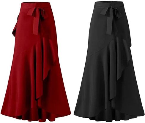 chouyatou Women's Casual Plaid Mermaid Maxi Skirt A Line Irregular Ruffle Hem Fishtail Long Skirt in Saudi Arabia