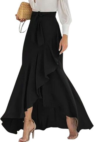 chouyatou Women's Casual Plaid Mermaid Maxi Skirt A Line Irregular Ruffle Hem Fishtail Long Skirt in Saudi Arabia