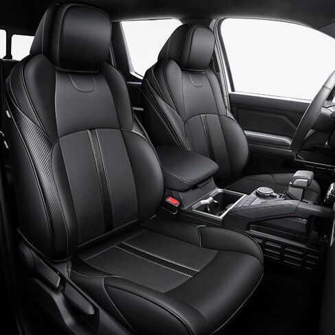 أغطية مقاعد جلدية مناسبة خصيصًا لسيارة Tacoma Gen 4th Double Cab لعام 2024 2025 - مغطاة بالكامل - تناسب مثل القفاز - تتضمن أغطية مسند ذراع وحدة التحكم المركزية - لملحقات تاكوما in Kuwait