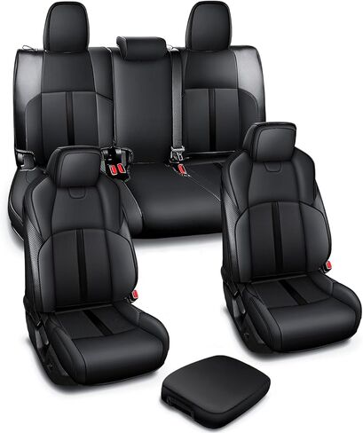أغطية مقاعد جلدية مناسبة خصيصًا لسيارة Tacoma Gen 4th Double Cab لعام 2024 2025 - مغطاة بالكامل - تناسب مثل القفاز - تتضمن أغطية مسند ذراع وحدة التحكم المركزية - لملحقات تاكوما in Kuwait