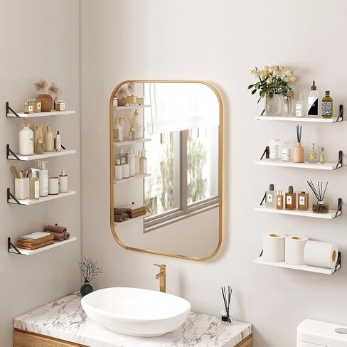 أرفف عائمة من Fixwal، عرض 4.7 بوصة، أرفف حائط خشبية ريفية، مجموعة مكونة من 8 قطع، ذهبي أسود، أرفف تخزين جدارية in Kuwait