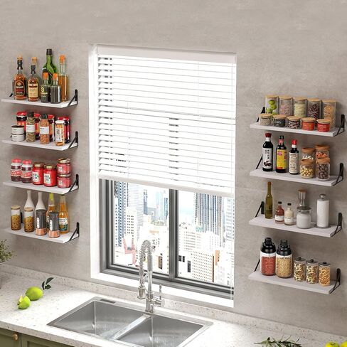 أرفف عائمة من Fixwal، عرض 4.7 بوصة، أرفف حائط خشبية ريفية، مجموعة مكونة من 8 قطع، ذهبي أسود، أرفف تخزين جدارية in Kuwait