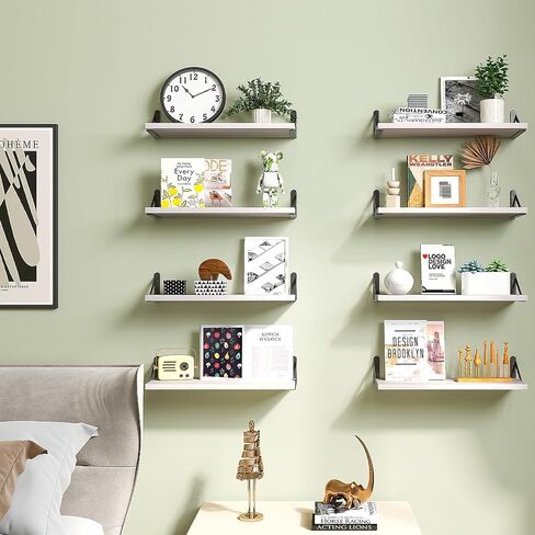 أرفف عائمة من Fixwal، عرض 4.7 بوصة، أرفف حائط خشبية ريفية، مجموعة مكونة من 8 قطع، ذهبي أسود، أرفف تخزين جدارية in Kuwait