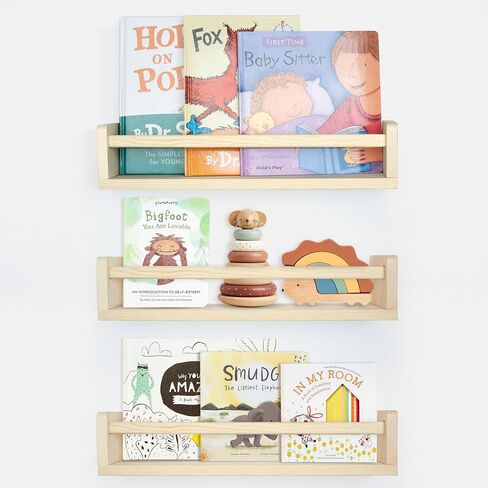 Nursery Book Shelves, Floating Shelves for Wall Set of 3, Wall-Mounted Bookshelves for Living Room and Nursery, Ideal for Books, Toys, Decor Display and Organization, 16.5 Inch in Saudi Arabia