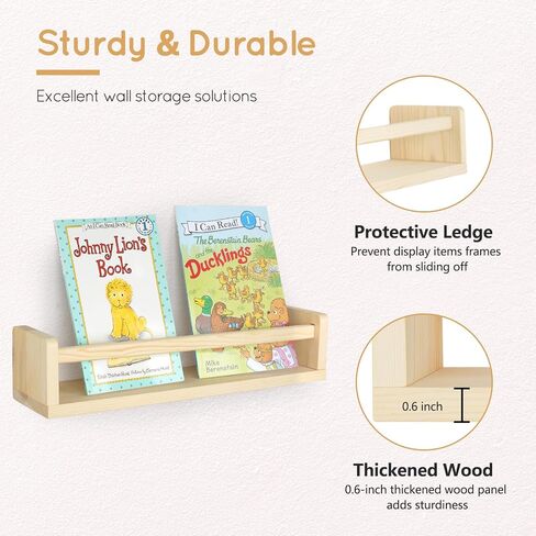 Nursery Book Shelves, Floating Shelves for Wall Set of 3, Wall-Mounted Bookshelves for Living Room and Nursery, Ideal for Books, Toys, Decor Display and Organization, 16.5 Inch in Saudi Arabia