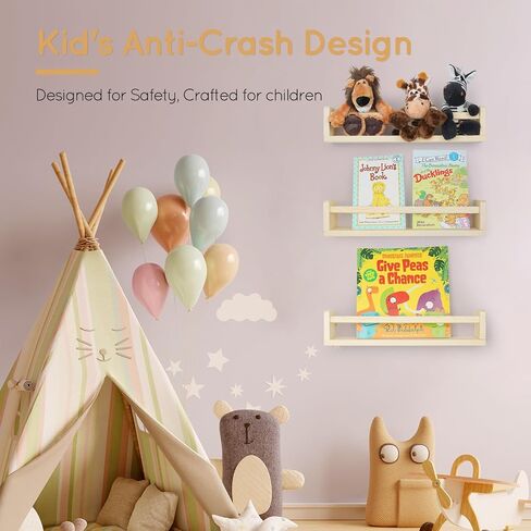 Nursery Book Shelves, Floating Shelves for Wall Set of 3, Wall-Mounted Bookshelves for Living Room and Nursery, Ideal for Books, Toys, Decor Display and Organization, 16.5 Inch in Saudi Arabia