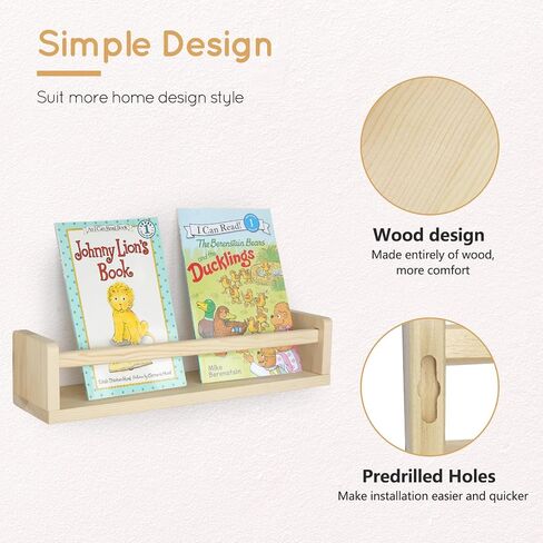 Nursery Book Shelves, Floating Shelves for Wall Set of 3, Wall-Mounted Bookshelves for Living Room and Nursery, Ideal for Books, Toys, Decor Display and Organization, 16.5 Inch in Saudi Arabia
