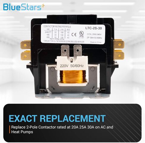Ultra Durable 2 Pole Contactor 40 Amp 24VAC Coil by BlueStars - Compatible with Relays, Air Conditioner, Heat Pump, Refrigeration Systems in Saudi Arabia