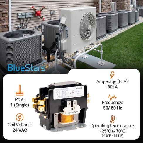 Ultra Durable 2 Pole Contactor 40 Amp 24VAC Coil by BlueStars - Compatible with Relays, Air Conditioner, Heat Pump, Refrigeration Systems in Saudi Arabia