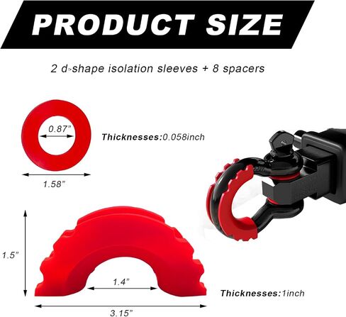 D Ring Shackle Isolators Washers Kit, Rubber Shackle Isolators with Washers Fits Standard 3/4" Shackles, Soft Shackle Isolators Protect Shackle & Bumper Reduce Rattling (Black) in Kuwait