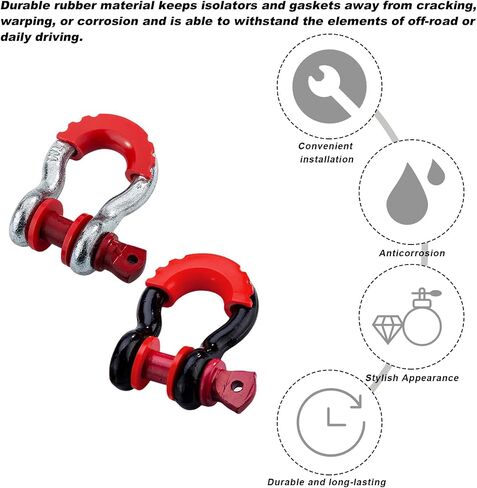 D Ring Shackle Isolators Washers Kit, Rubber Shackle Isolators with Washers Fits Standard 3/4" Shackles, Soft Shackle Isolators Protect Shackle & Bumper Reduce Rattling (Black) in Kuwait