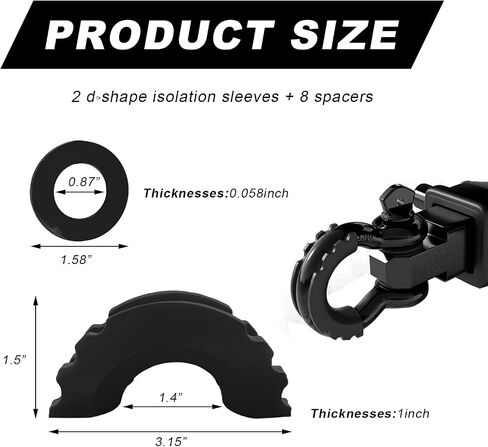 D Ring Shackle Isolators Washers Kit, Rubber Shackle Isolators with Washers Fits Standard 3/4" Shackles, Soft Shackle Isolators Protect Shackle & Bumper Reduce Rattling (Black) in Kuwait