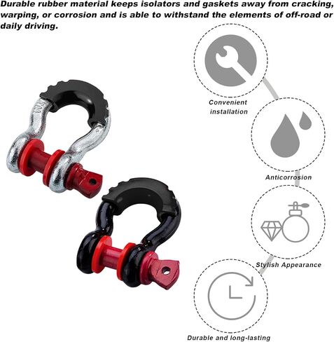 D Ring Shackle Isolators Washers Kit, Rubber Shackle Isolators with Washers Fits Standard 3/4" Shackles, Soft Shackle Isolators Protect Shackle & Bumper Reduce Rattling (Black) in Kuwait